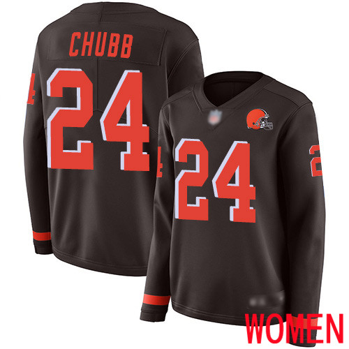 Cleveland Browns Nick Chubb Women Brown Limited Jersey #24 NFL Football Therma Long Sleeve->women nfl jersey->Women Jersey